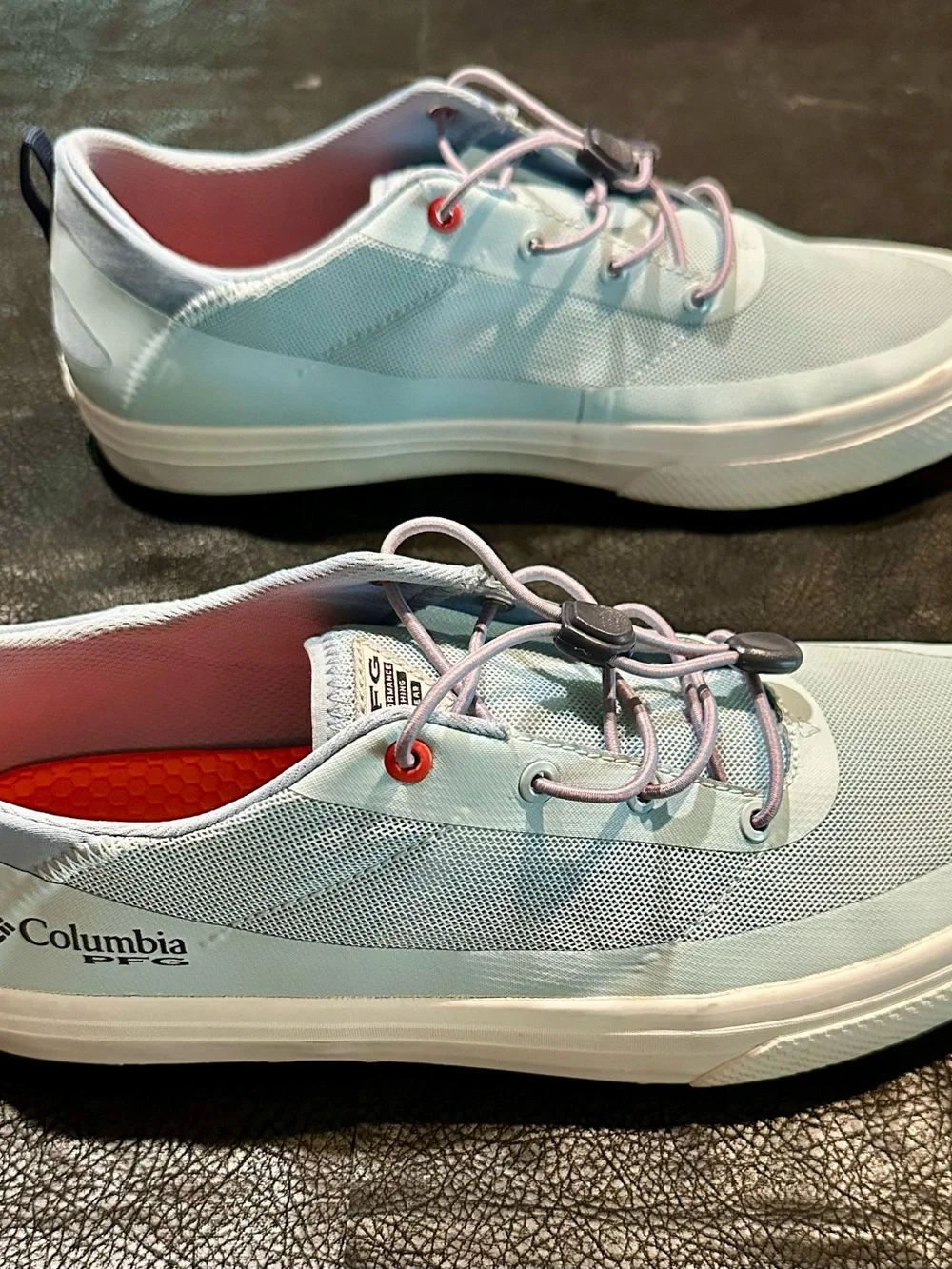 Columbia Light Blue Mesh Boat Shoes with Orange Insole